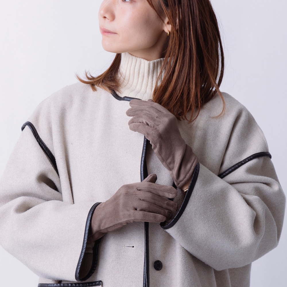 【モカ】スマートフォン対応 手触りなめらか＆裏起毛シャムード手袋