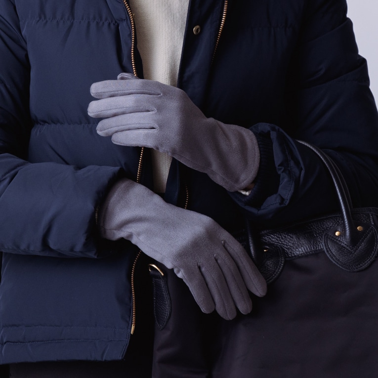 【グレー】スマートフォン対応 手触りなめらか＆裏起毛シャムード手袋