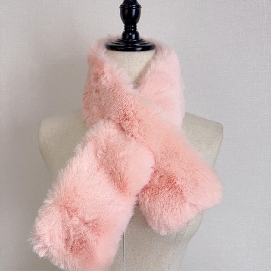 【ライトピンク】ふわふわマフラー ティペット 差し込みタイプ