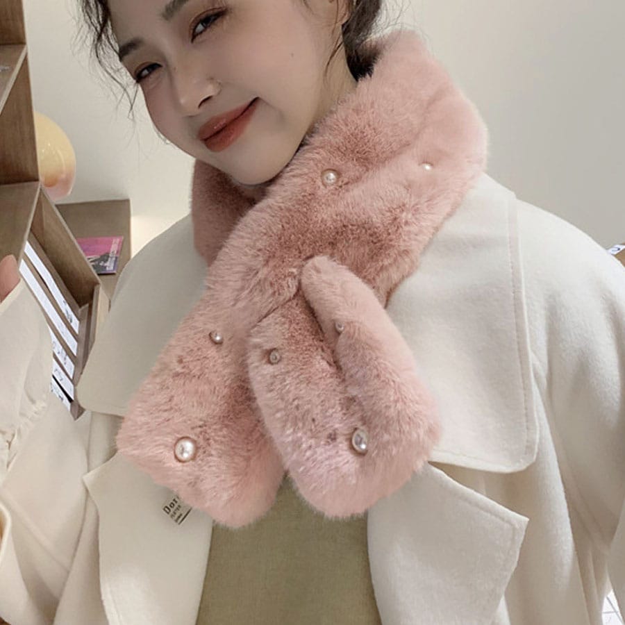 【A04/ピンク】ふわふわフェイクファーティペット