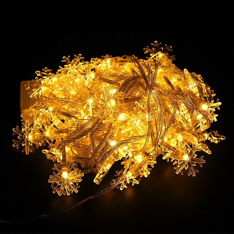 【シャンパンゴールド/電池タイプ】雪の結晶LEDフェアリーライト(80球)