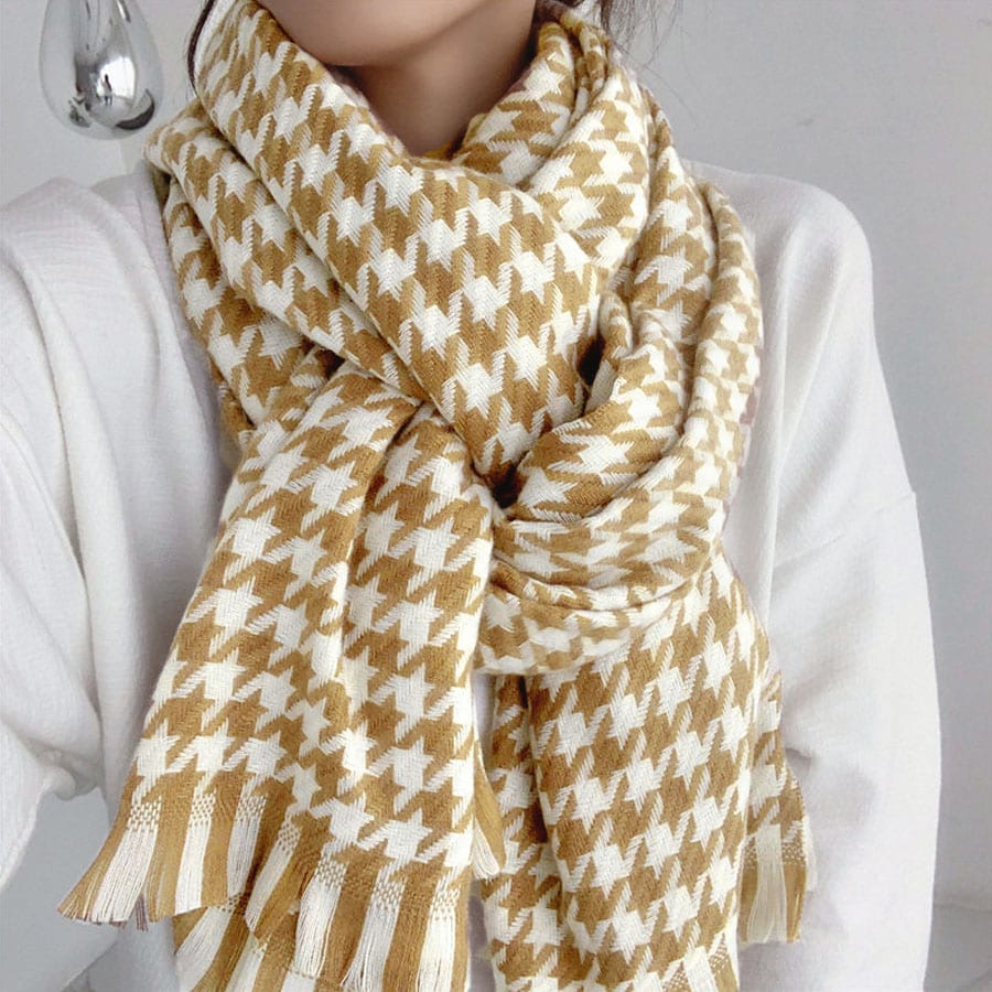 【キャメルホワイト】千鳥格子柄ストール