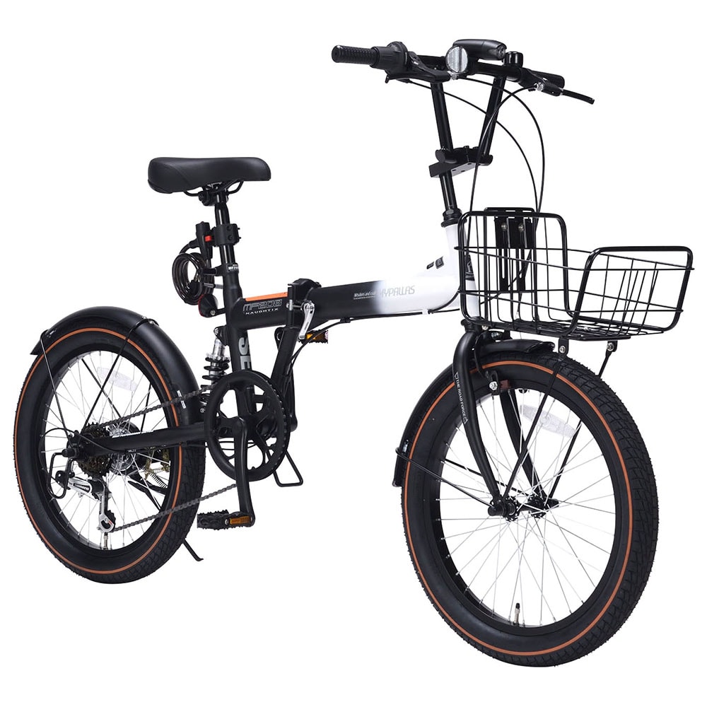 【ホワイトブラック】 折畳セミファット20・6SP・リアサス・バスケット付