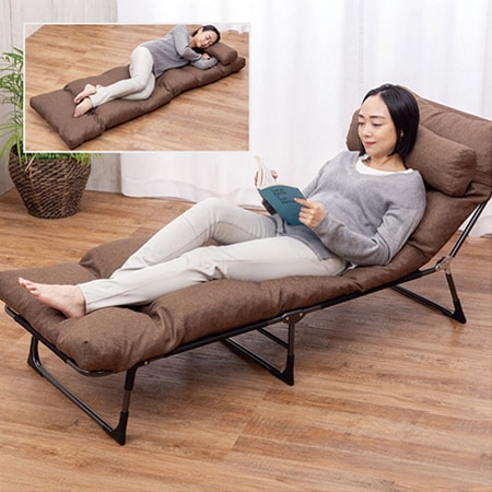 【ブラウン】枕・ごろ寝座布団リクライニングベッド