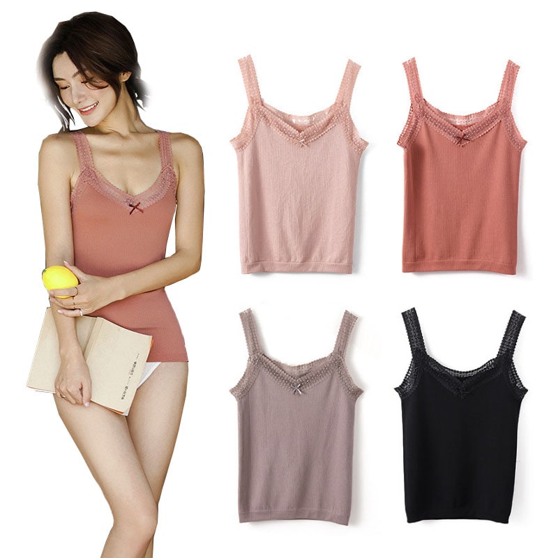 【ブラック】Vネック レースキャミソール