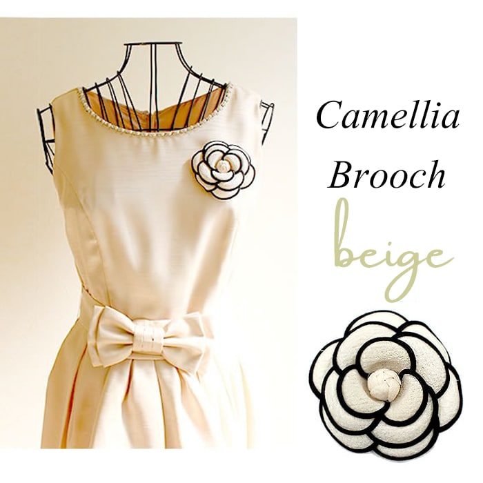 【ベージュ】クリップブローチ カメリア フォーマルコサージュ
