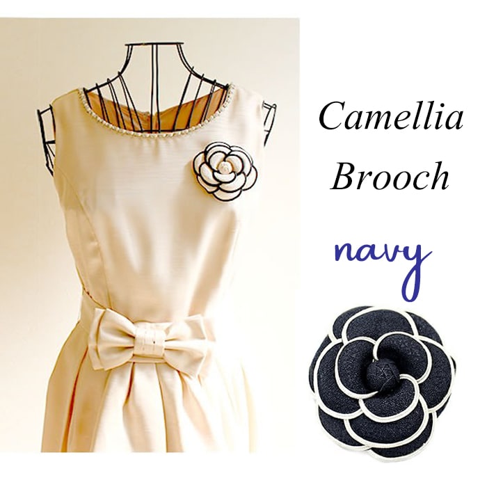 【ネイビー】クリップブローチ カメリア フォーマルコサージュ