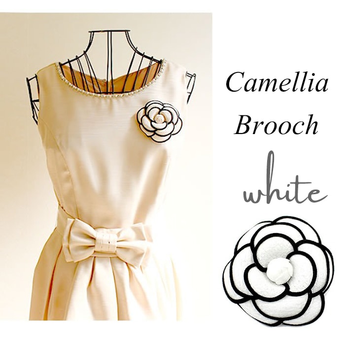 【ホワイト】クリップブローチ カメリア フォーマルコサージュ