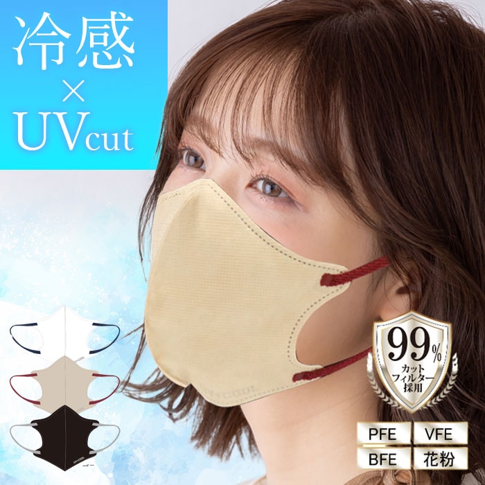 【30枚入×5箱セット】UVもカットする冷感バイカラーマスク　<ホワイトxネイビー>