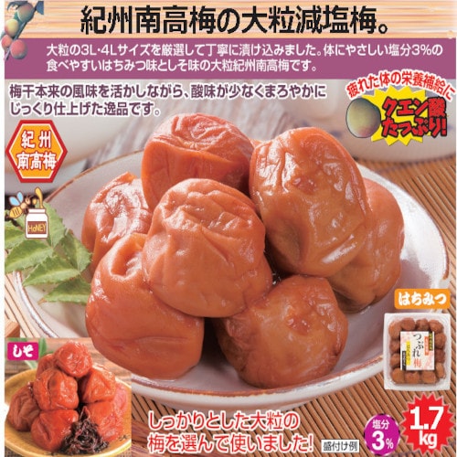 【1.7kg】紀州南高梅つぶれ梅 塩分約3% はちみつ味