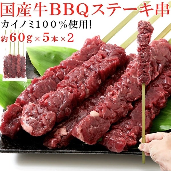 【600g】希少部位「カイノミ」100％使用（国産牛）BBQステーキ串約60g×10本