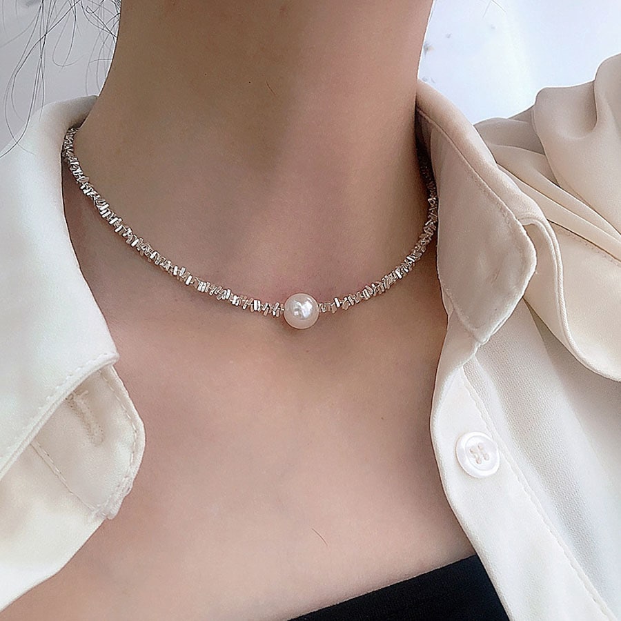 パール シルバーネックレス