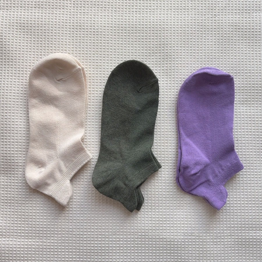 【3足セット】アキレスガード付ソックス（ベージュ・グリーン・パープル）