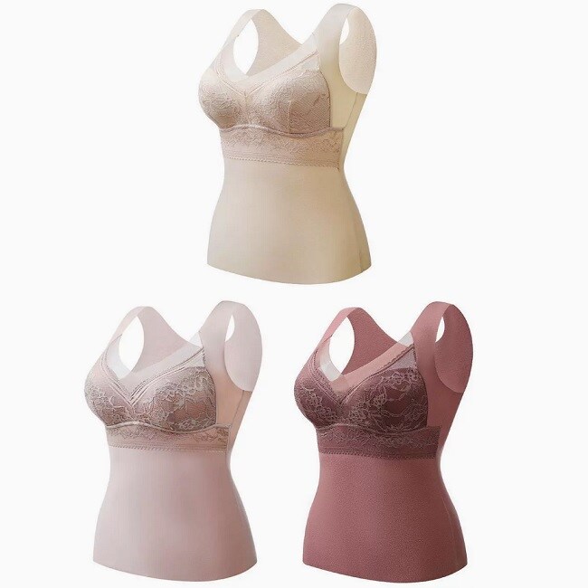 【3色セット／2XLサイズ（Lサイズ相当）】締め付けない暖かい裏起毛カップ付きタンクトップ