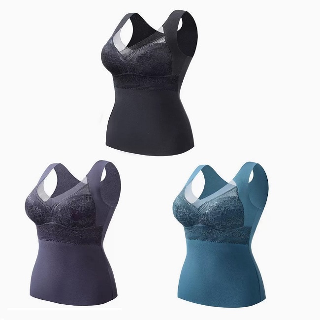 【3色セット／4XLサイズ（2XLサイズ相当）】締め付けない暖かい裏起毛カップ付きタンクトップ