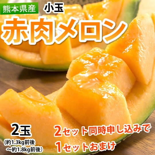 【予約受付】5/22~順次出荷【2玉】熊本県産 小玉 赤肉メロン(ご家庭用・傷あり)