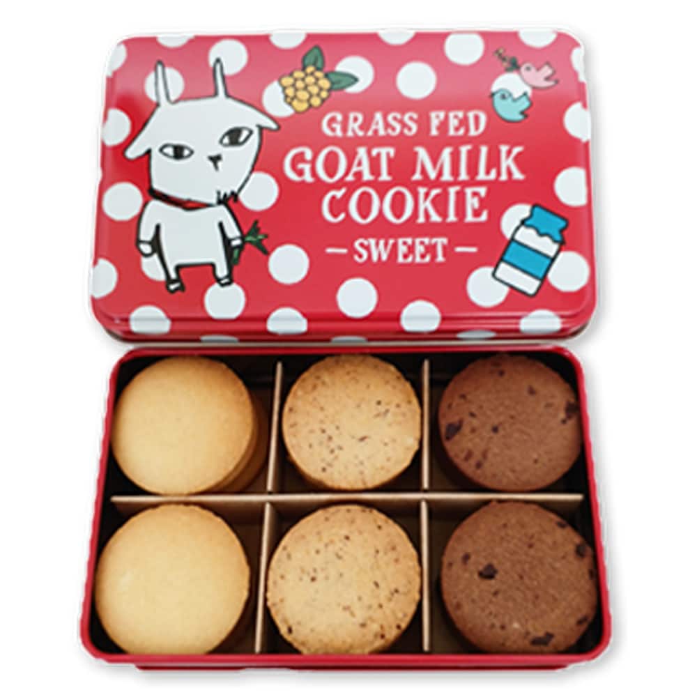 【赤缶/18枚入×1缶】プレミアム ヤギミルククッキー（プレーン、ヘーゼルナッツ、チョコ）