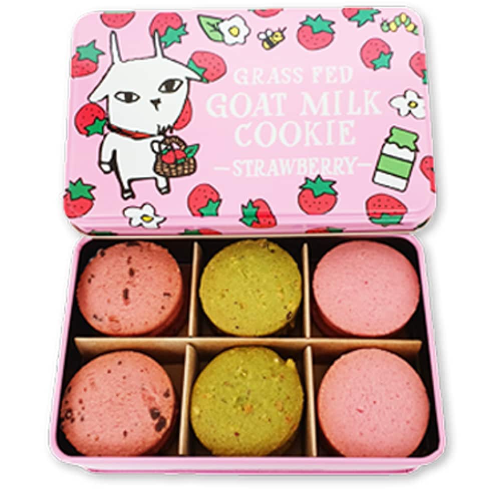 【ピンク缶/18枚入×1缶】プレミアム ヤギミルククッキー(苺ラズベリー・苺ピスタチオ・苺チョコ）