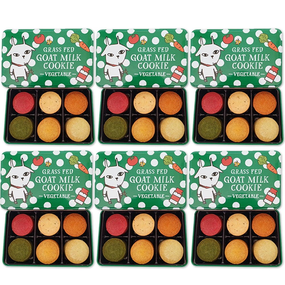 【緑缶/18枚入×6缶】プレミアム ヤギミルククッキー(ビーツ、トウモロコシ、トマトなど6種の野菜)