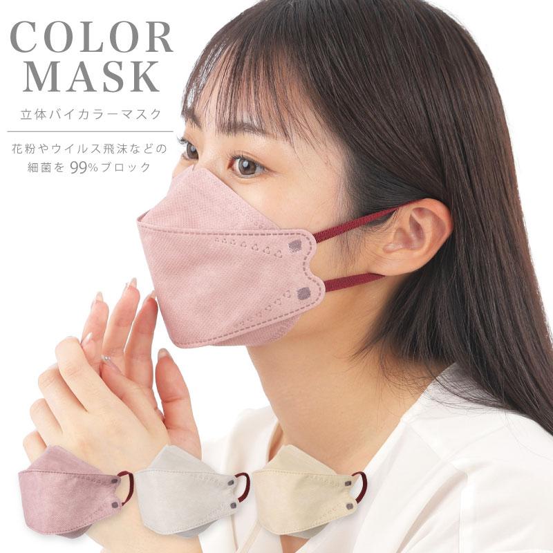 【サンドベージュ・大人用／20枚】立体バイカラーマスク