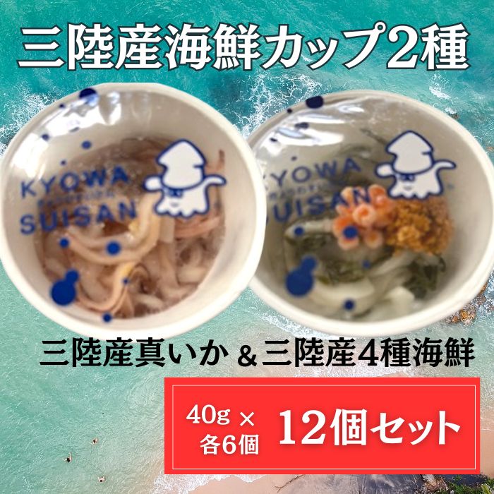 【2種計12個/各6個×2種×各40g】三陸産 海鮮カップ（真いか＆4種海鮮うに・いくら入り）