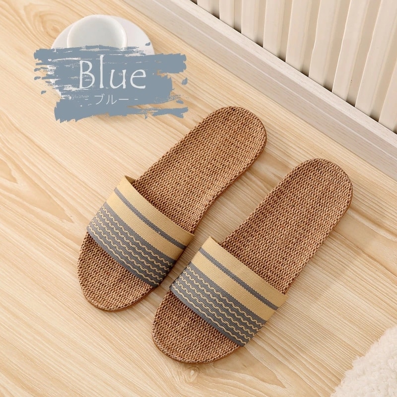 【ブルー/LSサイズ（25-25.5cm）】超軽量リネンスリッパ