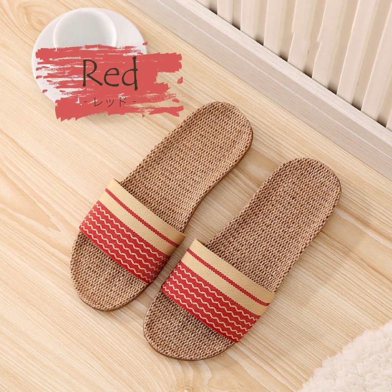 【レッド/Mサイズ（23.5-24cm）】超軽量リネンスリッパ