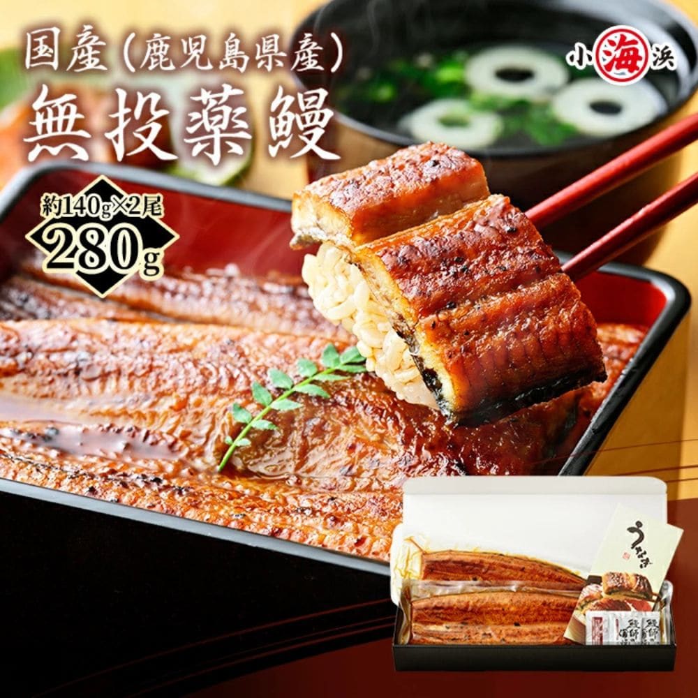 【約140g×2尾】うなぎ蒲焼き 国産　完全無投薬 鹿児島県産 特大【化粧箱入り】