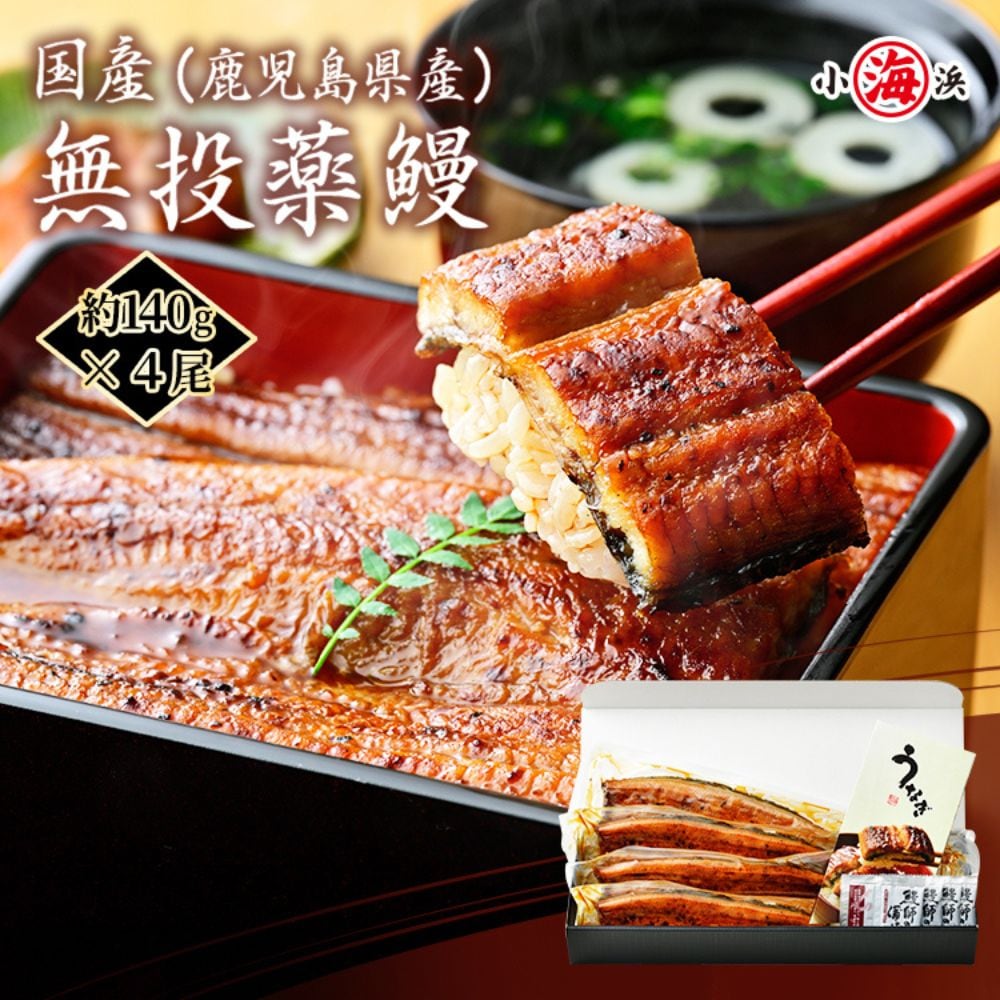 【約140g×4尾】うなぎ蒲焼き 国産　完全無投薬 鹿児島県産 特大【化粧箱入り】