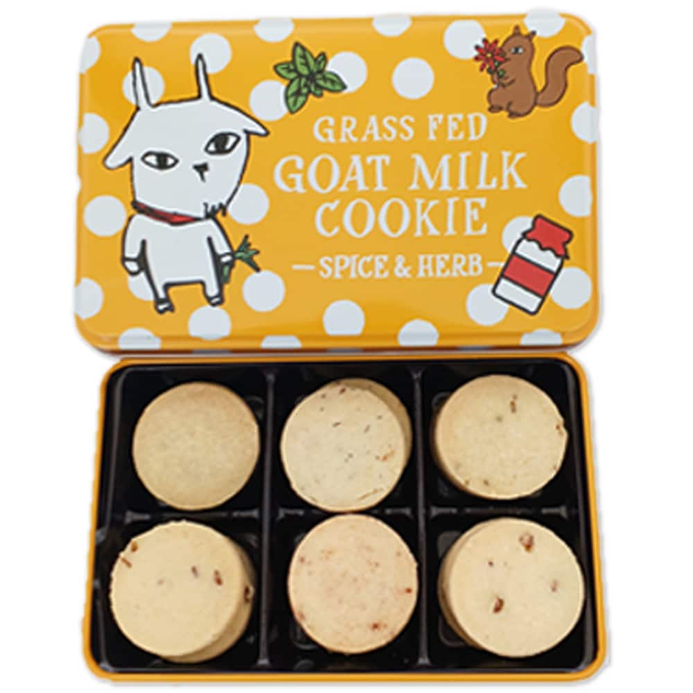【黄缶/18枚入×1缶】プレミアム ヤギミルククッキー(タイム、マジョラム等、スパイス＆ハーブ6種)