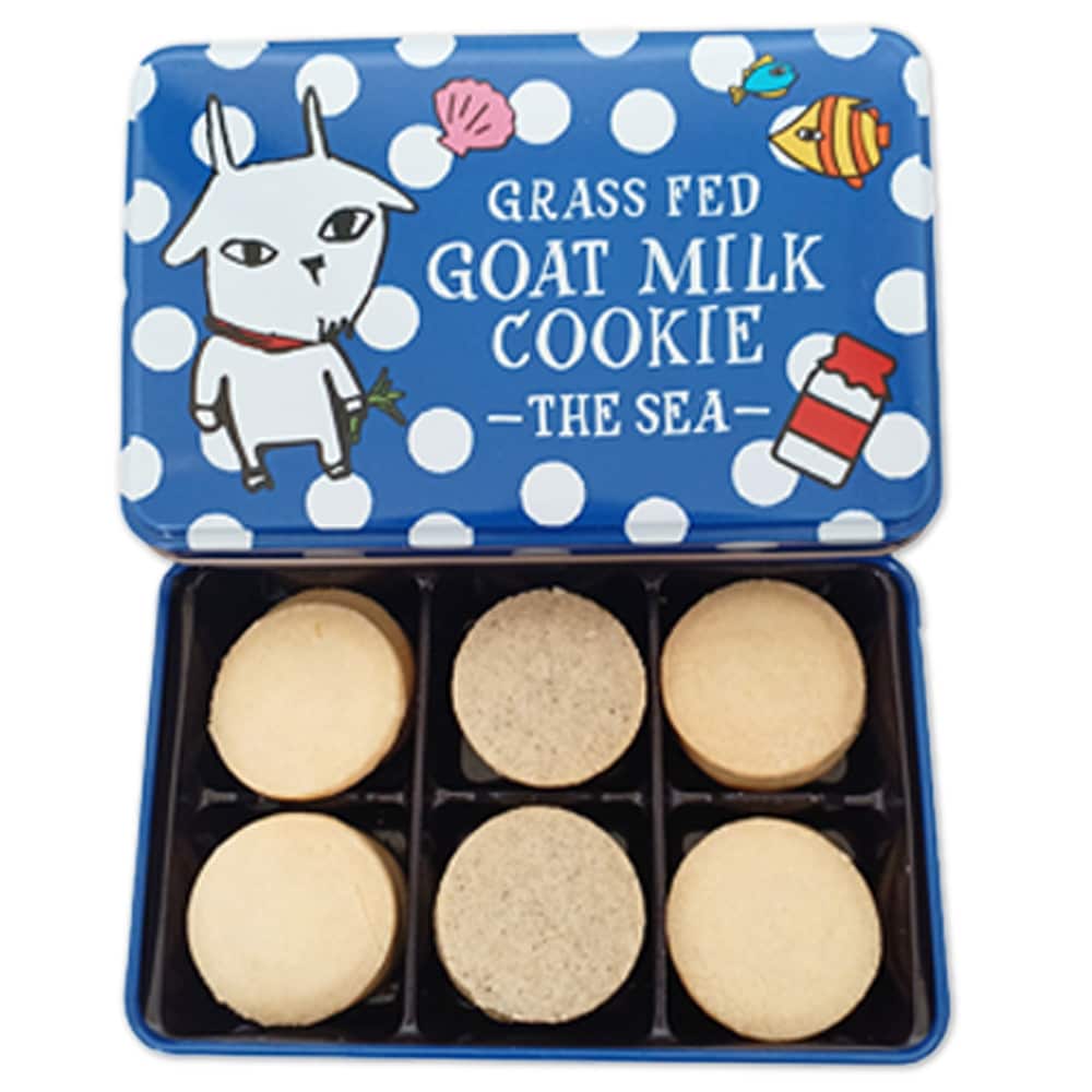 【青缶/18枚入×1缶】プレミアム ヤギミルククッキー(ホタテ、アカモク、うに)