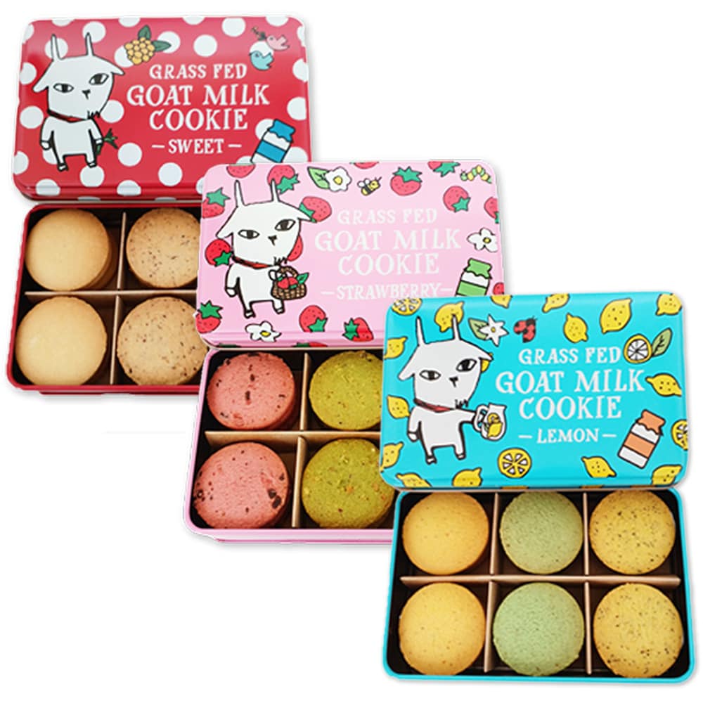 【3種3缶セット(赤缶/ピンク缶/水色缶)】プレミアム ヤギミルククッキー 各18枚入