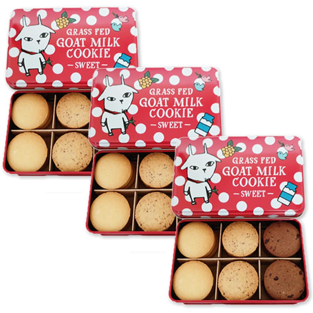【赤缶/18枚入×3缶】プレミアム ヤギミルククッキー（プレーン、ヘーゼルナッツ、チョコ）