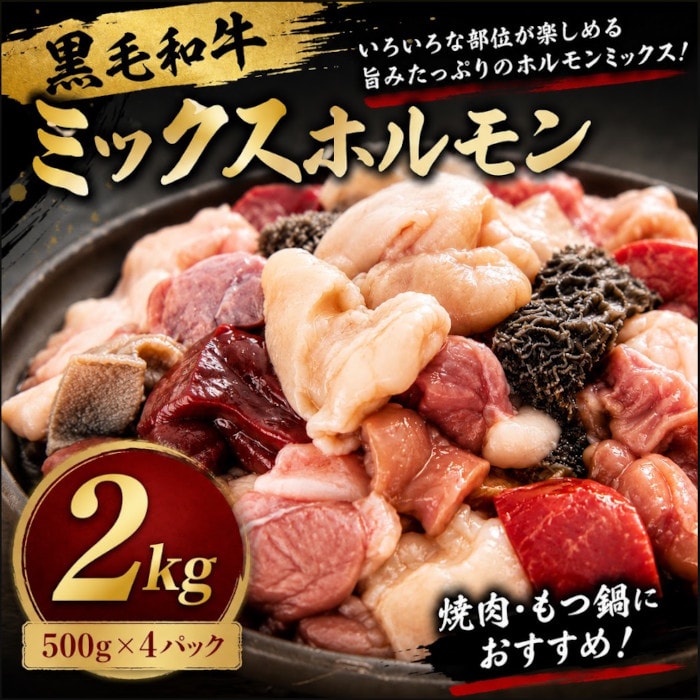 【計2kg/500g×4パック】九州産黒毛和牛 ミックスホルモン