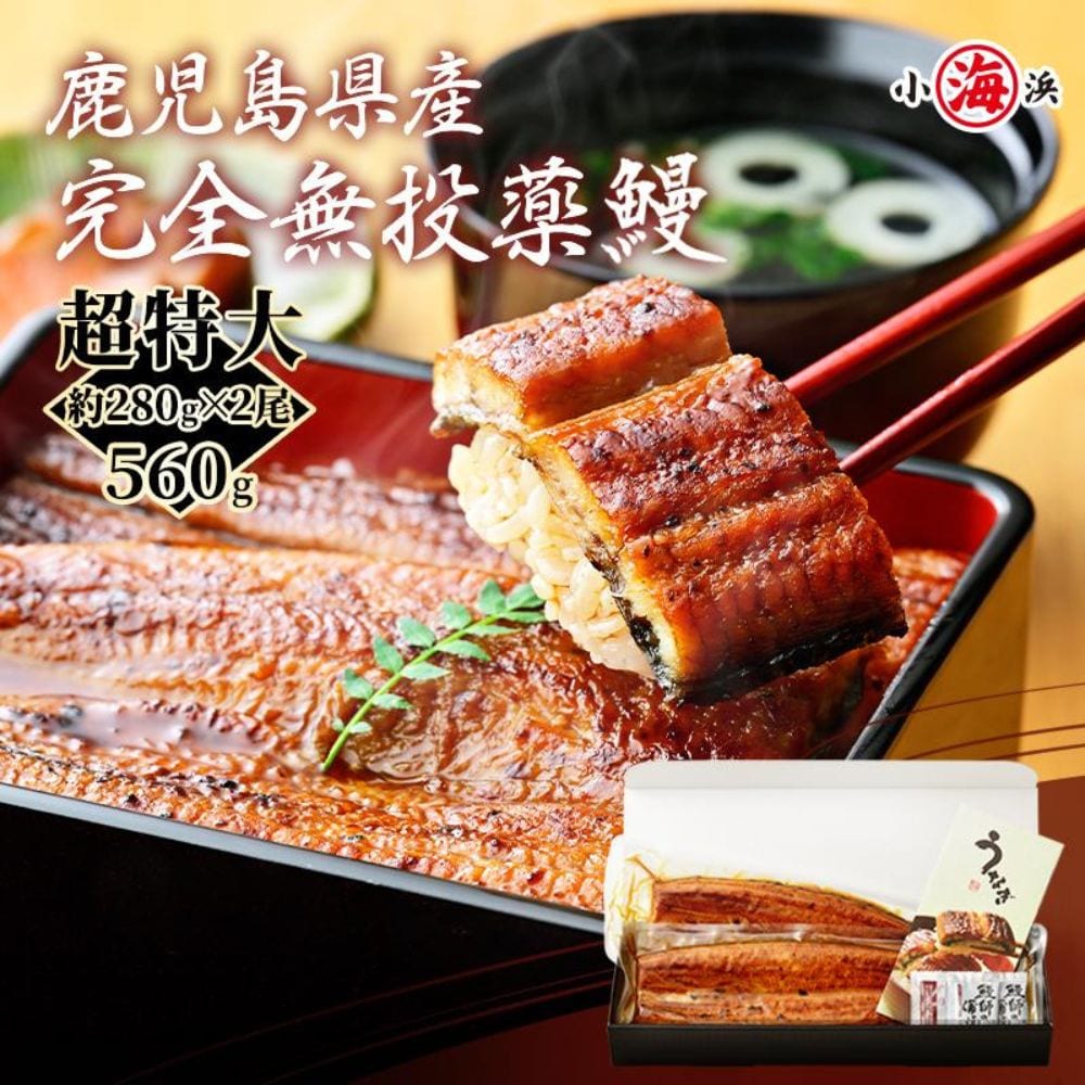 【約280g×2尾】うなぎ蒲焼き 国産　完全無投薬 鹿児島県産 超特大【化粧箱入り】