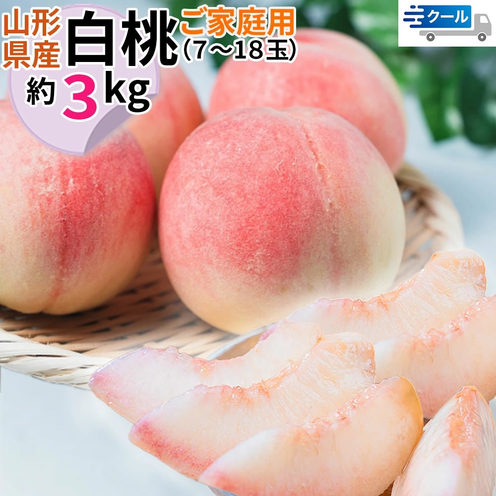 【3kg】＜ご家庭用＞ 山形県産 白桃 品種おまかせ(7〜18玉) クール便