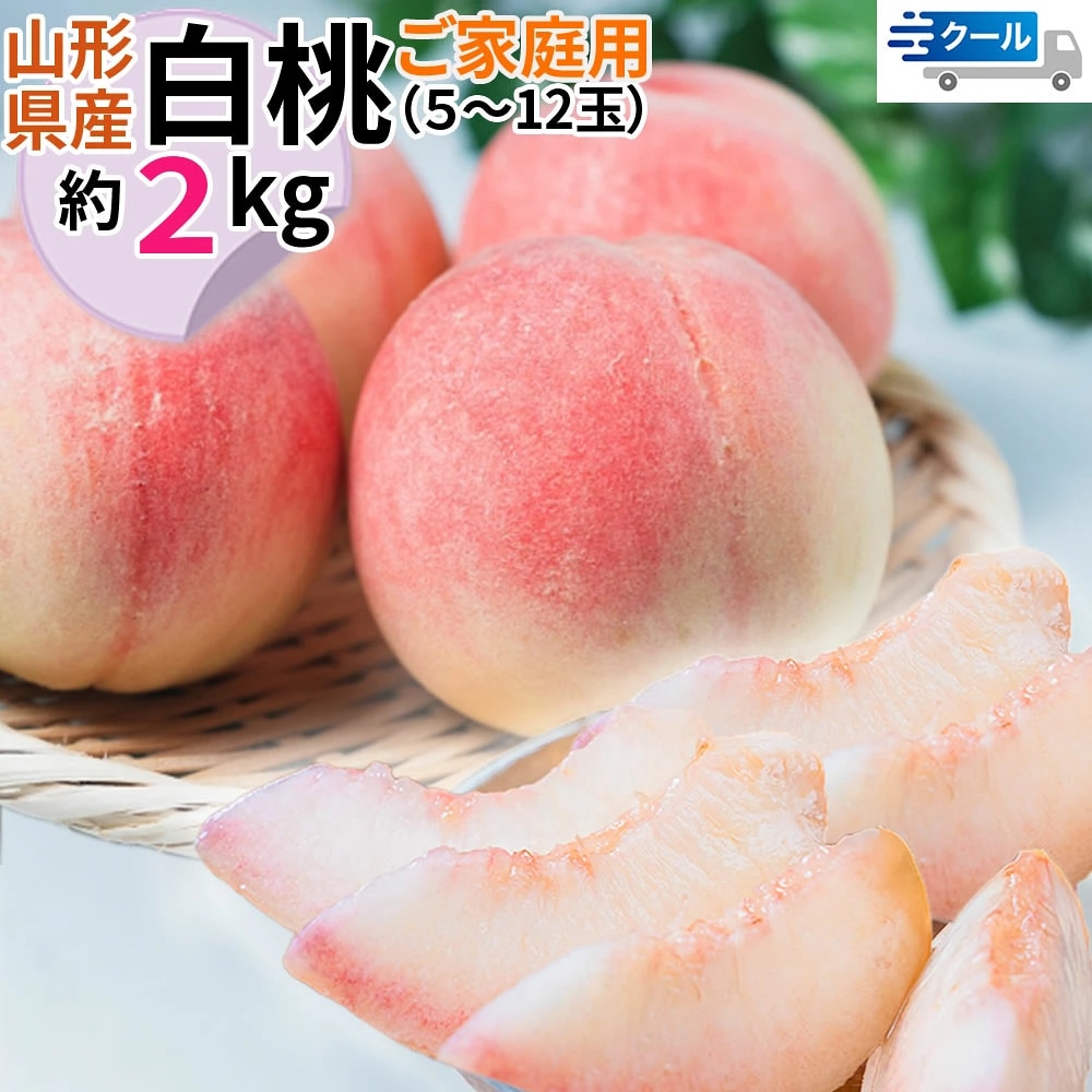 【2kg】＜ご家庭用＞ 山形県産 白桃 品種おまかせ(5〜12玉) クール便