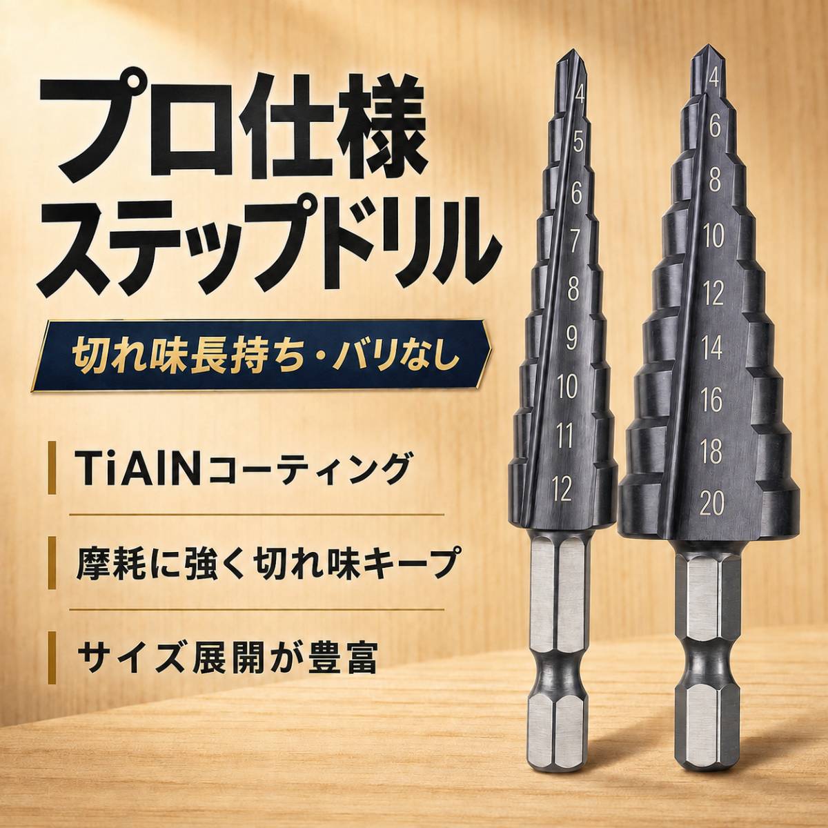 ステップドリル 2本セット <4-12mm・4-20mm>