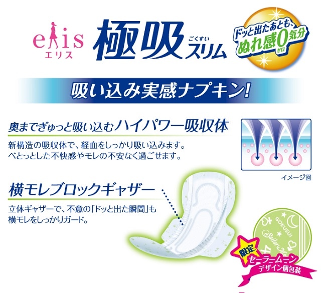 セーラームーンデザイン エリス 極吸スリム 特に多い日の昼用 羽つき 16枚を税込 送料込でお試し サンプル百貨店 大王製紙株式会社