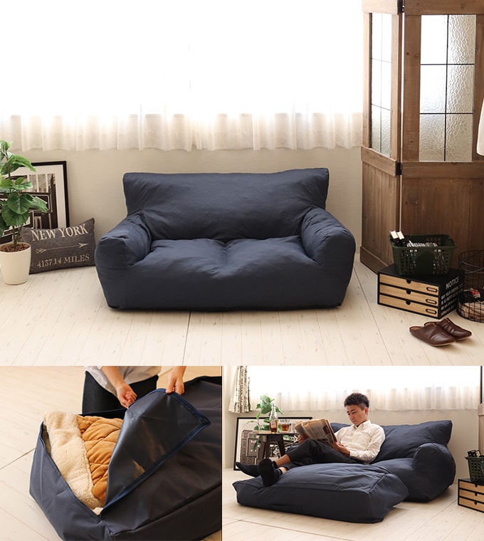 リブレスト】圧縮ウレタンソファ 2P ネイビーを税込・送料込でお試し