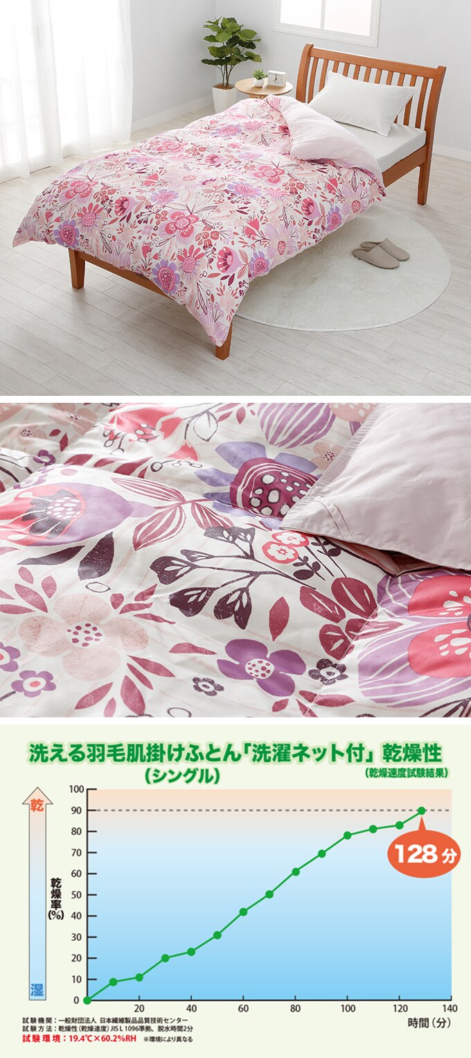 ピンク/シングル] 西川/ホワイトダックダウン70％ 洗える羽毛肌掛け