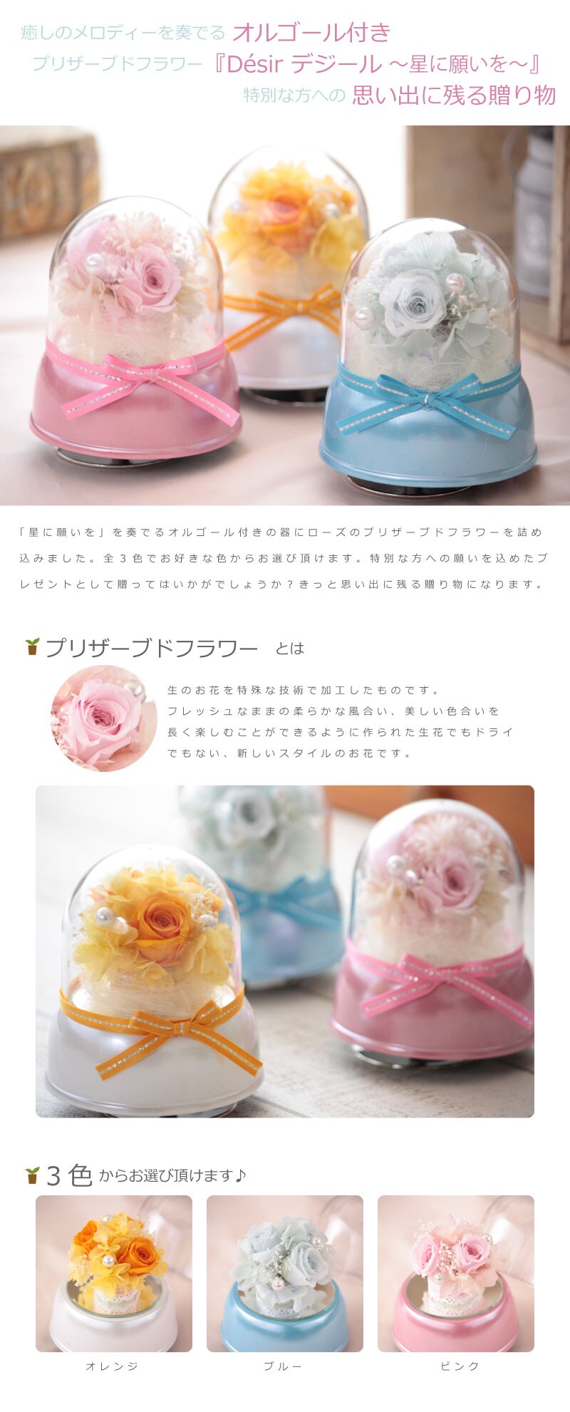 オルゴールレインボーローズ プリザーブドフラワー 星に願いを