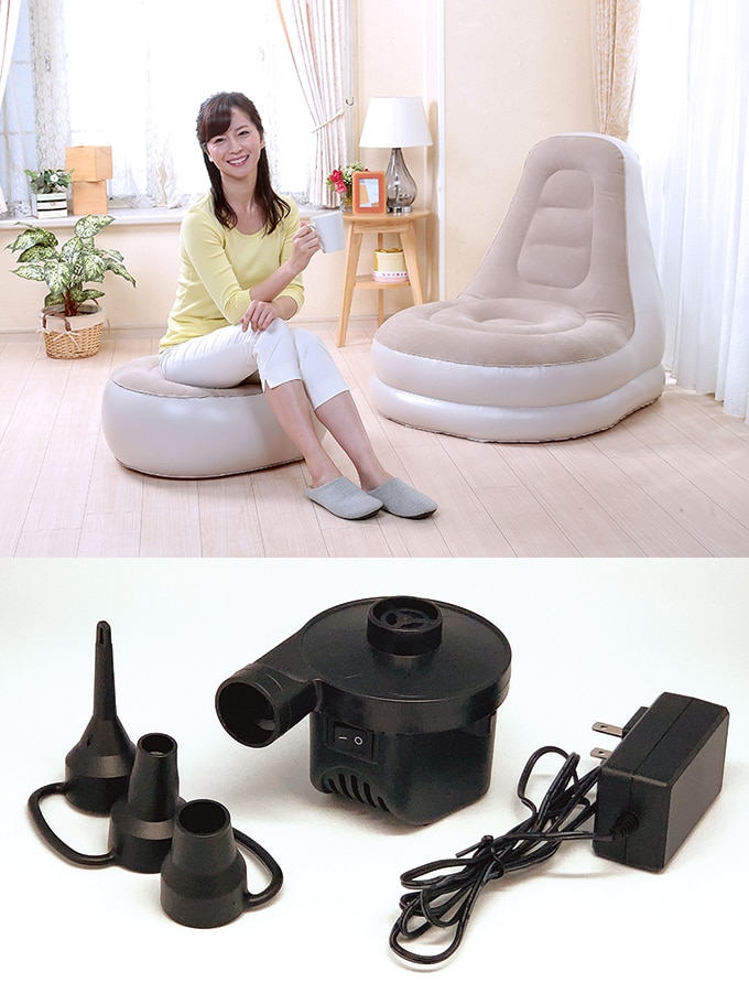 エアーソファー (本体/オットマン/収納袋/電動ポンプ付き)を税込・送料