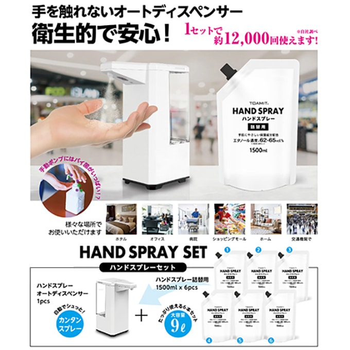 ハンドスプレーセット【ディスペンサー・詰め替え6個セット】 TOA-HSS