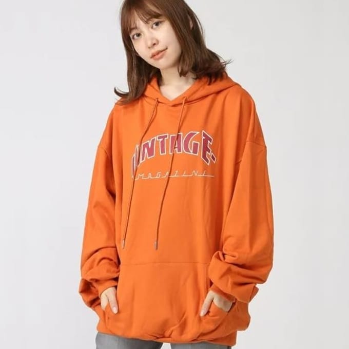オレンジ】レディーストップススウェットフーディー長袖