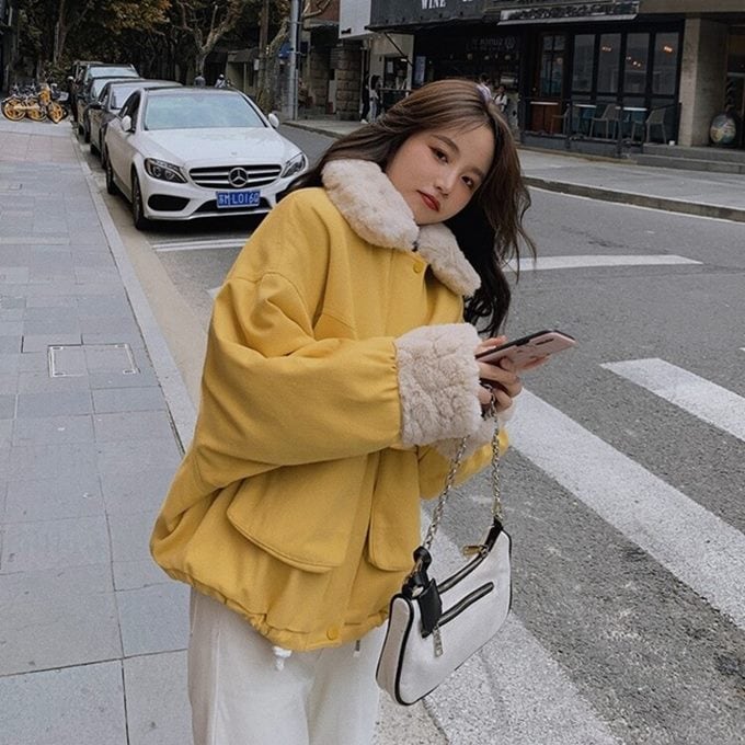 マスタード/M】レディース長袖トップスアウターコートブルゾンシンプル