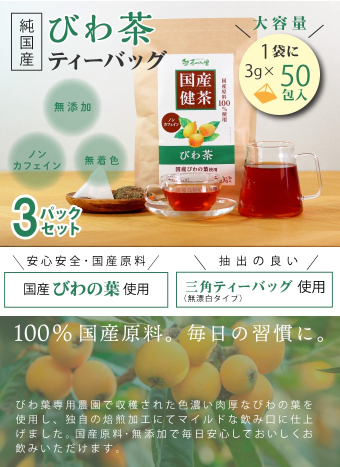 無農薬 ノンカフェイン 送料無料   びわ茶 びわの葉茶 100g×10袋セット  高速配送 健康茶 国産100%